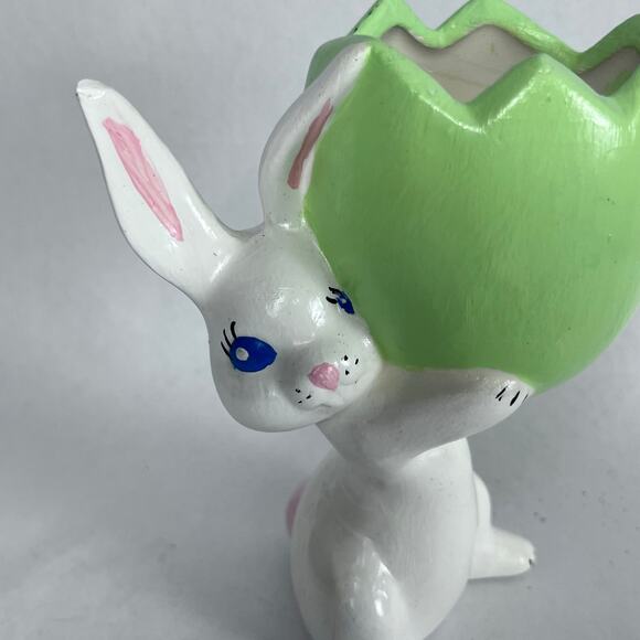 Vintage Ceramic Anthropomorphic Bunny Rabbit Egg Planter Vase Easter Kitschy - Picture 2 of 14